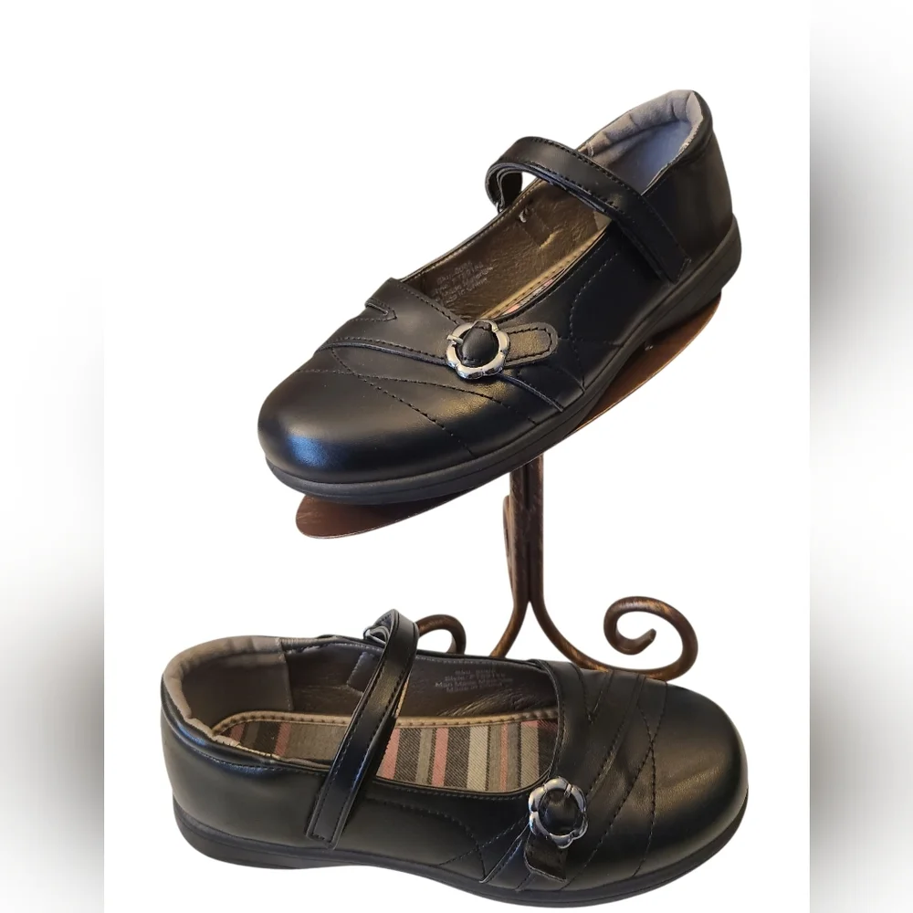 French Toast Shoes Black Mary Janes‎ Pink Plaid Lining Toddler Size 5
